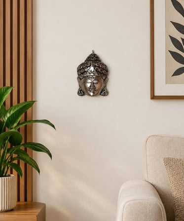 Ahşap Buda Maskesi 20 cm Dekoratif Duvar Süsü Otantik Duvar Dekoru 