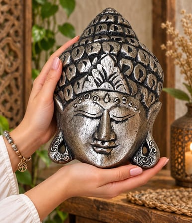 Ahşap Buda Maskesi 20 cm Dekoratif Duvar Süsü Otantik Duvar Dekoru 