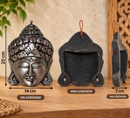 Ahşap Buda Maskesi 20 cm Dekoratif Duvar Süsü Otantik Duvar Dekoru 