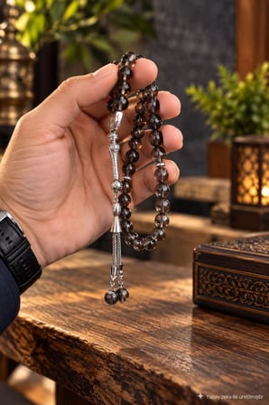 Tesbih Dumanlı Kuvars 08 mm 33'lü Gerçek Doğal Taş Premium Kalite Tesbih Kutulu Özel Tasarım Hediyelik