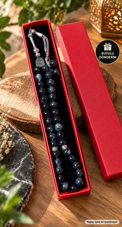 Tesbih Siyah Lepidolit 10 mm 33’lü Premium Kalite Gerçek Doğal Taş Özel Tasarım Kutulu Tesbih