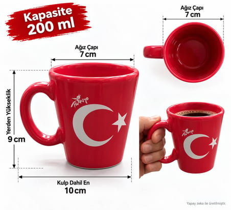 Kupa Bardak 200 ML Türk Bayraklı Ay Yıldız Kahve Çay Kupası