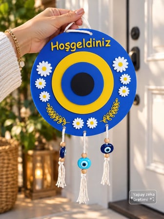 Kapı Süsü Hoşgeldiniz Nazar Boncuklu Bebek Kapı Süsü Hastane Ziyareti Dekorasyonu 50x20 cm