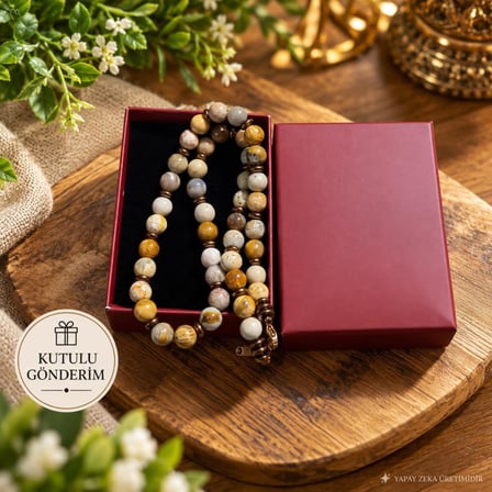 Doğal Taş Kolye Fosil Mercan Hematit Premium Kalite El Yapımı Çelik Uzatma Zincir Kutulu Kolye
