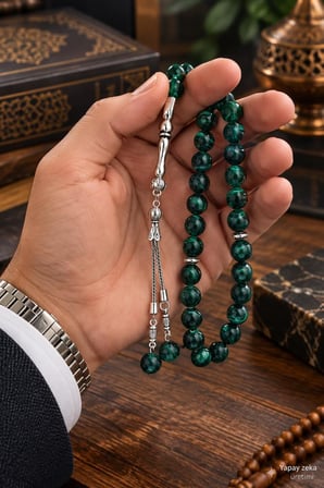 Tesbih Malahit Doğaltaş 10 mm 33’lü Premium Kalite Özel Tasarım Erkek Tesbih Hediyelik