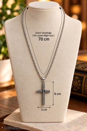 Çelik Haç Kolye Gümüş Renk Unisex 316 L Stainless Steel Cross Necklace Kutulu 