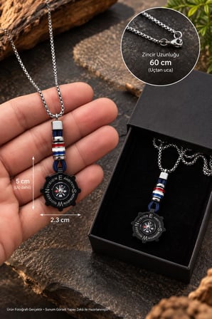 Çelik Pusula Kolye Unisex 316 L Stainless Steel Cross Necklace Kutulu 