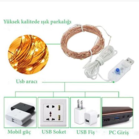 Hdmarketim Yılbaşı Ağaç Süsleme USB Girişli Animasyonlu(2,8Metre)Led Işık 30 Lu Mandal Fotograf Albüm