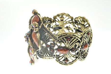 Hdmarketim Otantik Swarovski Taşlı Çiçekli Kelepçe Metal Bileklik
