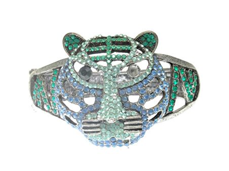 Hdmarketim Otantik Swarovski Taşlı Kaplan Kelepçe Metal Bileklik 5518