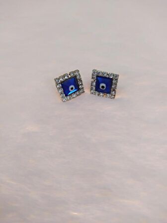 Hdmarketim Nazar boncuklu Swarovski Taşlı Bijuteri Kare Küpe