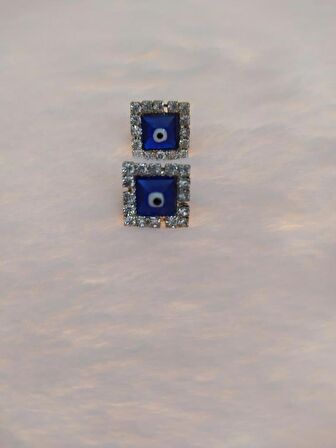 Hdmarketim Nazar boncuklu Swarovski Taşlı Bijuteri Kare Küpe