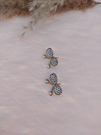 Hdmarketim Kelebek Swarovski Taşlı İncili Doğa Temalı Küpe