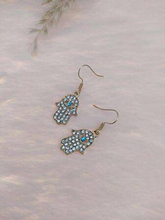 Hdmarketim Otantik Swarovski Taşlı Sallantılı Hamsa Figürlü Küpe Sarı
