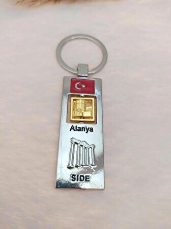 Hdmarketim Türk Bayraklı Alanya Side Yazılı Metal Anahtarlık
