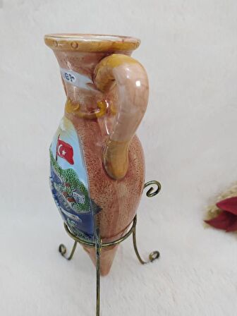 Testi  Vazo Çiçeklik Amfora Kulplu Ayaklı Vazo  Kemer Yazılı Seramik