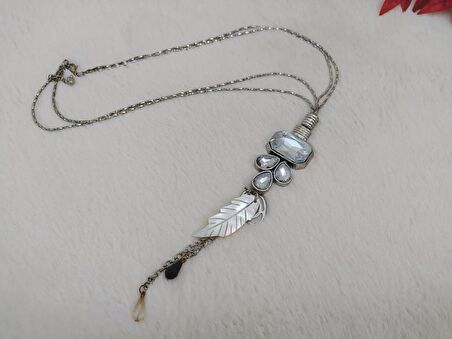 Otantik Swarovski Taşlı Çiçek Figürlü Sedef Tasarım Kolye