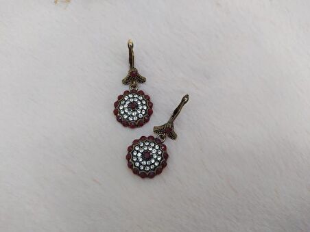 Hdmarketim Otantik Osmanlı Motifli Swarovski Taşlı Işıltılı Hürrem Sultan Eskitme Küpe Bordo