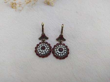Hdmarketim Otantik Osmanlı Motifli Swarovski Taşlı Işıltılı Hürrem Sultan Eskitme Küpe Bordo