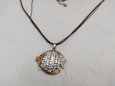 Hdmarketim Otantik Modern Taşlı Balık Kolye