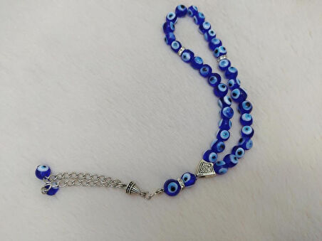 Tesbih Cam 8 mm Nazar Boncuklu Kötü göz kovucu el işi Mavi Renk Hediyelik Hakiki Cam Tespih