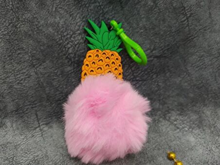 Silikon Ponpon Pembe Sevimli Ananas Anahtarlık Çanta Süsü