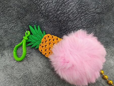 Silikon Ponpon Pembe Sevimli Ananas Anahtarlık Çanta Süsü