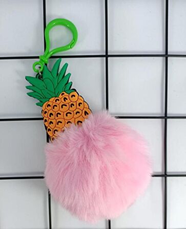 Silikon Ponpon Pembe Sevimli Ananas Anahtarlık Çanta Süsü