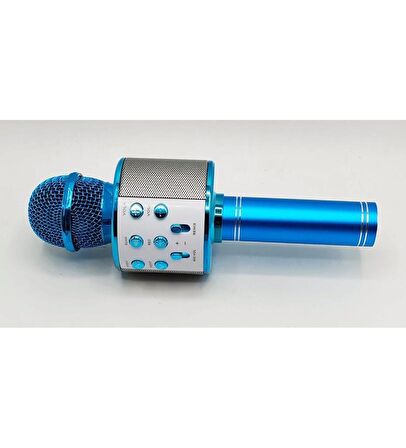 Zoom Uyumlu Ses Değiştiren Karaoke Mavi Mikrofon Bluetooth Hoparlör Aux Usb Sd Kart  