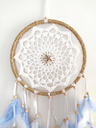 Led Işıklı Düş Kapanı Dreamcatcher Renkli Kuş Tüyü Rüya Kapanı Duvar Süsü Elişi