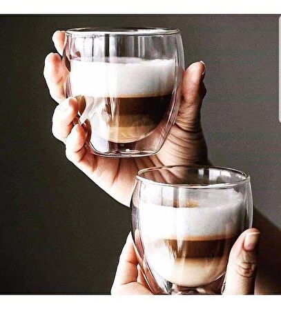 2 Adet 250 ml Çift Duvarlı Espresso Magnolia Tatlı Cam Bardak Çay Kahve Süt Kupa Bardak Borosilikat Çift Cidarlı Cam Bardak    