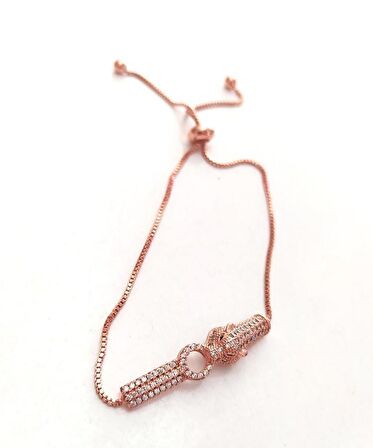 Asansörlü Swarovski Taşlı Kurt Kafası Bileklik Ayarlanabilir 9562