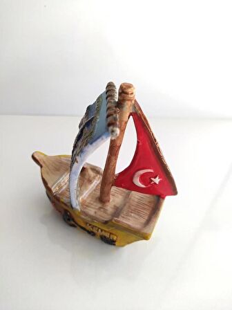 Orta Boy Gemi Biblo Türk Bayraklı Ev Masa Üstü Figür Obje Seramik