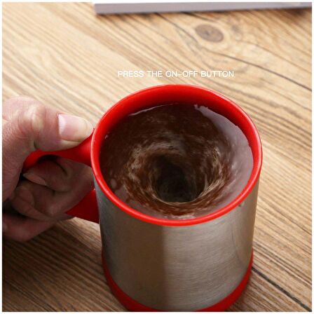 Kişiye Özel Kendini Karıştıran Mikser Kupa Termos Bardak  Kırmızı - Self Stirring Mug