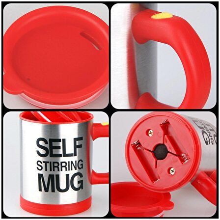 Kişiye Özel Kendini Karıştıran Mikser Kupa Termos Bardak  Kırmızı - Self Stirring Mug