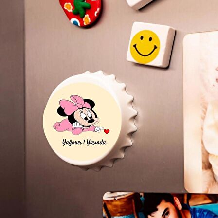 İsme Özel Baskılı Minnie Mause Doğum Günü Açacak Magnet 10 adet