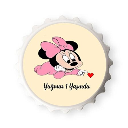 İsme Özel Baskılı Minnie Mause Doğum Günü Açacak Magnet 10 adet