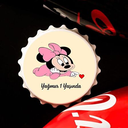 İsme Özel Baskılı Minnie Mause Doğum Günü Açacak Magnet 10 adet