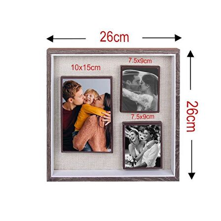 Kişiye Özel 3'lü Ahşap Kendinyap Fotoğraflı Magnet Çerçeve 26x26cm