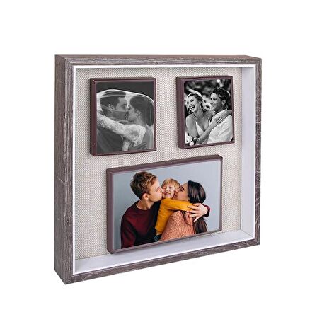 Kişiye Özel 3'lü Ahşap Kendinyap Fotoğraflı Magnet Çerçeve 26x26cm