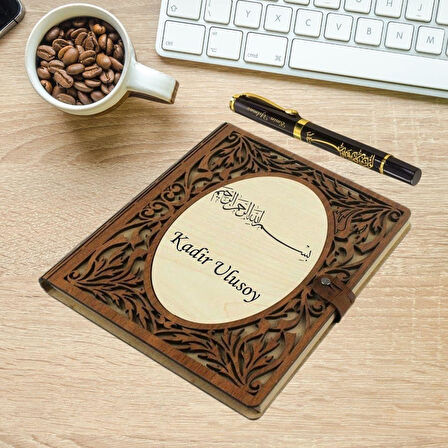 Kişiye Özel Besmele Tasarımlı Akordiyon Defter ve Tükenmez Kalem
