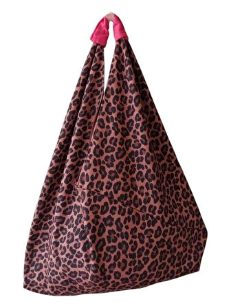 Hande Dizayn Origami Model Leopar 5 Desenli Kadın Plaj Günlük Omuz Çantası (Büyük Boy)