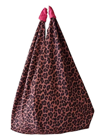 Hande Dizayn Origami Model Leopar 5 Desenli Kadın Plaj Günlük Omuz Çantası (Büyük Boy)