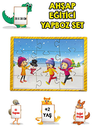 3 lü Set Eğitici Ahşap Yapboz Puzzle 12 Parçalı Oyuncak +2 Yaş Hayvanlar - Akvaryum - Çocuklar