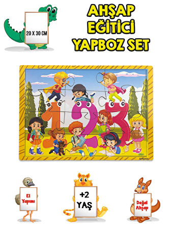 3 lü Set Eğitici Ahşap Yapboz Puzzle 12 Parçalı Oyuncak +2 Yaş Uzay - Sayılar - Arabalar