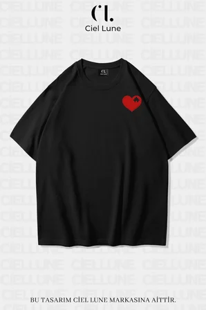 unisex kadın erkek heart puzzle baskılı sevgili çift kombini tasarım oversize t-shirt 2'li set