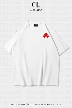 unisex kadın erkek heart puzzle baskılı sevgili çift kombini tasarım oversize t-shirt 2'li set