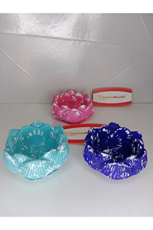 Turkuaz Pembe Mor Üçlü Mumluk Dekoratif Biblo Obje Hediyelik Süs Eşyası