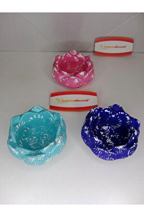 Turkuaz Pembe Mor Üçlü Mumluk Dekoratif Biblo Obje Hediyelik Süs Eşyası