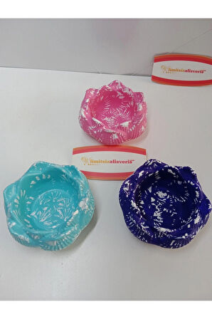 Turkuaz Pembe Mor Üçlü Mumluk Dekoratif Biblo Obje Hediyelik Süs Eşyası